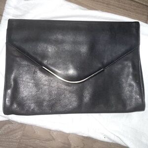 Vintage Saks Fifth Avenue Made in Italy Black Leather Envelope Clutch